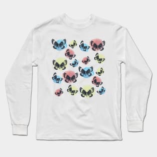 Butterfly Pattern - Washed out Coloured Red Blue And Yellow Long Sleeve T-Shirt